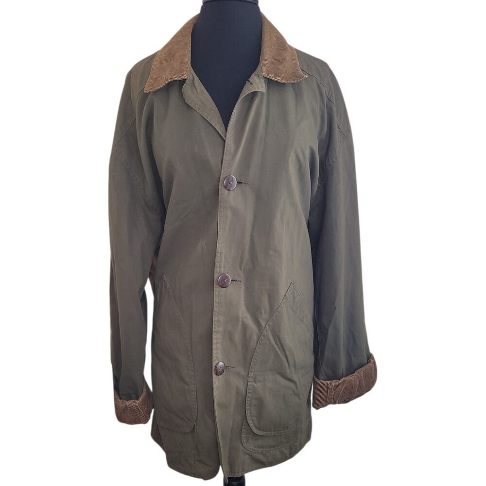 Vintage J. Crew Chore Coat Men’s Green Canvas Barn Jacket 90s Flannel Lined XL